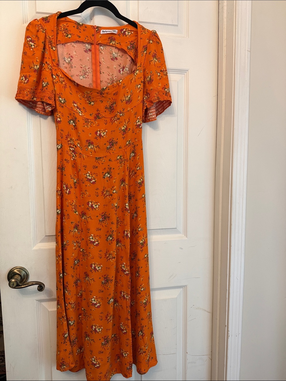 Reformation Orange Floral Midi Thigh Slit Dress ;